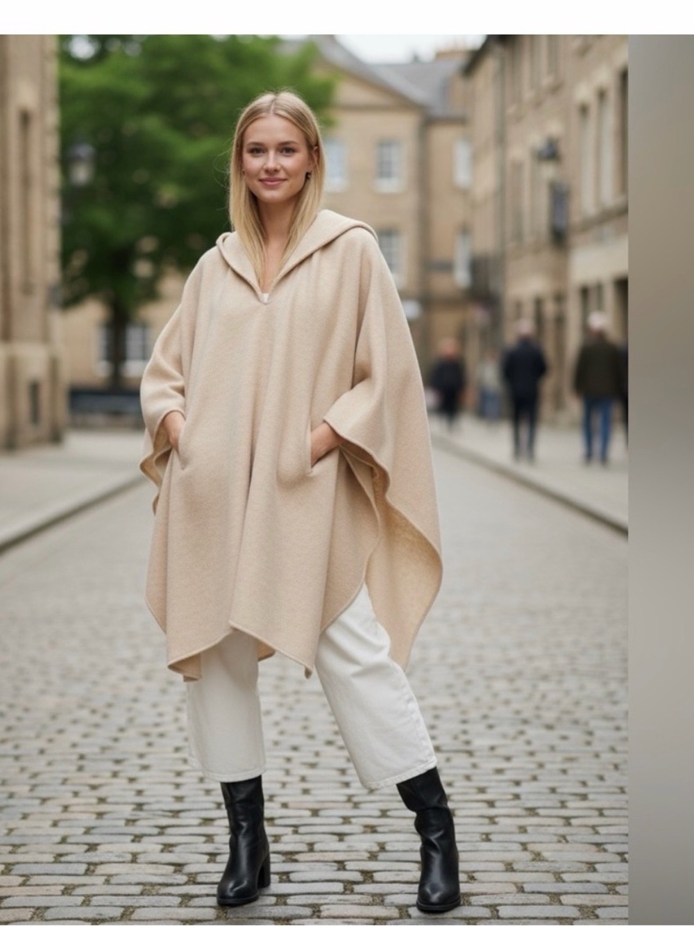 {Zara} Hooded Poncho Sweater Tan Natural M
